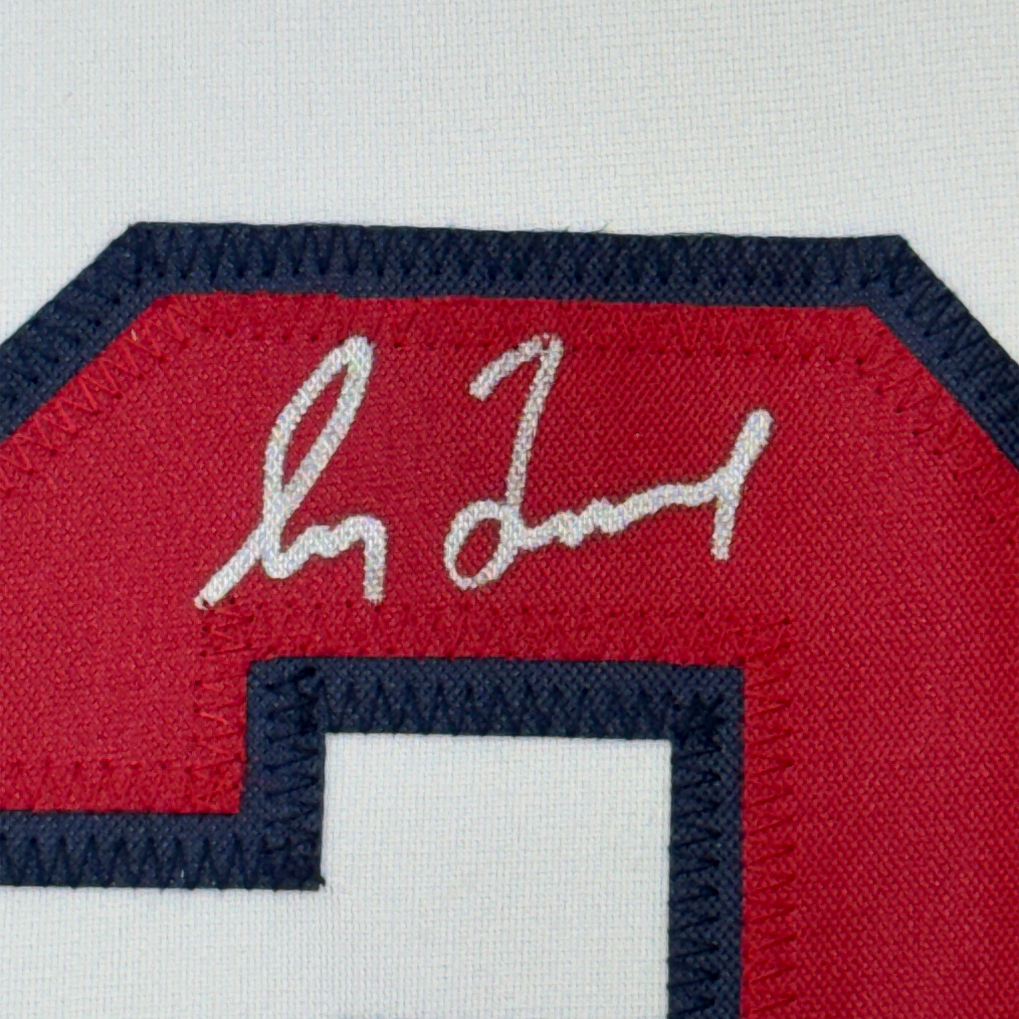 Framed Autographed/Signed Greg Maddux 35x39 Atlanta White Baseball Jersey Beckett BAS COA