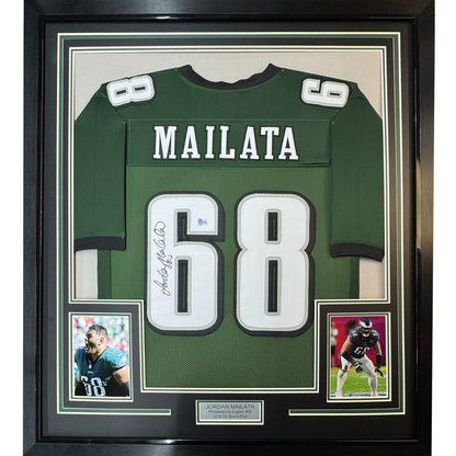 Framed Autographed/Signed Jordan Mailata 35x39 Philadelphia Green Football Jersey Beckett BAS COA