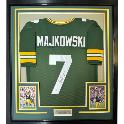 Framed Autographed/Signed Don Majkowski 35x39 Green Bay Green Football Jersey JSA COA