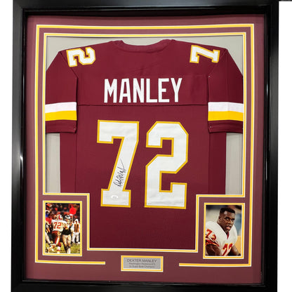 Framed Autographed/Signed Dexter Manley 35x39 Washington Burgundy Football Jersey JSA COA