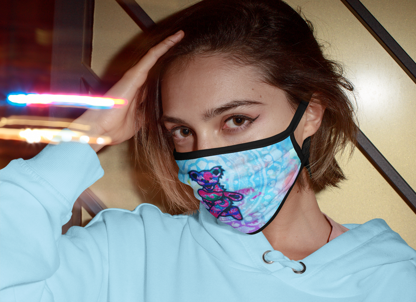 Marching Bear Mixed-Fabric Face Mask