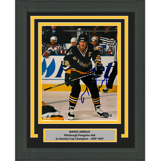 Framed Autographed/Signed Mario Lemieux Pittsburgh Penguins 8x10 Hockey Photo Beckett BAS COA