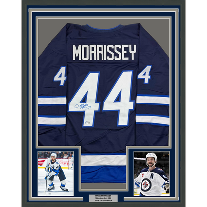 Framed Autographed/Signed Josh Morrissey 35x39 Winnipeg Blue Hockey Jersey Beckett BAS COA
