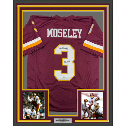 Framed Autographed/Signed Mark Moseley 35x39 82 MVP Washington Burgundy Football Jersey Beckett BAS COA