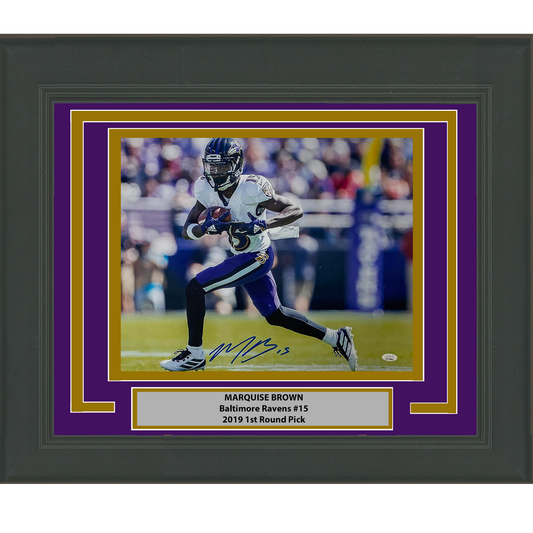 Framed Autographed/Signed Marquise Brown Baltimore Ravens 16x20 Football Photo JSA COA #3