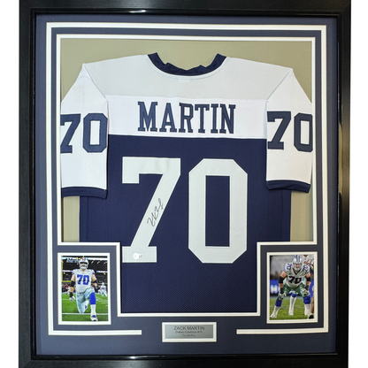 Framed Autographed/Signed Zack Martin 35x39 Dallas Thanksgiving Day Football Jersey Beckett BAS COA