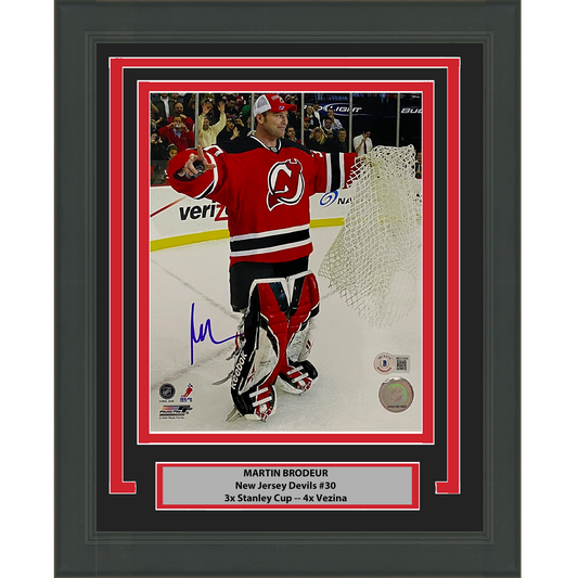 Framed Autographed/Signed Martin Brodeur New Jersey Devils 8x10 Hockey Photo Beckett BAS COA #6