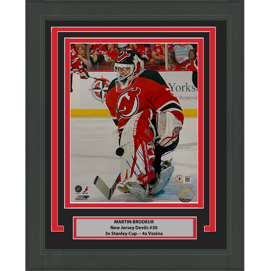 Framed Autographed/Signed Martin Brodeur New Jersey Devils 8x10 Hockey Photo Beckett BAS COA #5