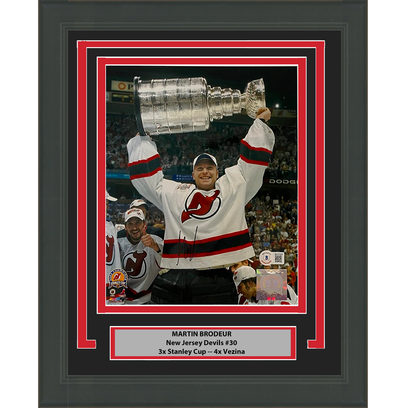 Framed Autographed/Signed Martin Brodeur New Jersey Devils 8x10 Hockey Photo Beckett BAS COA #3