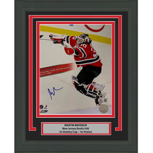 Framed Autographed/Signed Martin Brodeur New Jersey Devils 8x10 Hockey Photo Beckett BAS COA #2