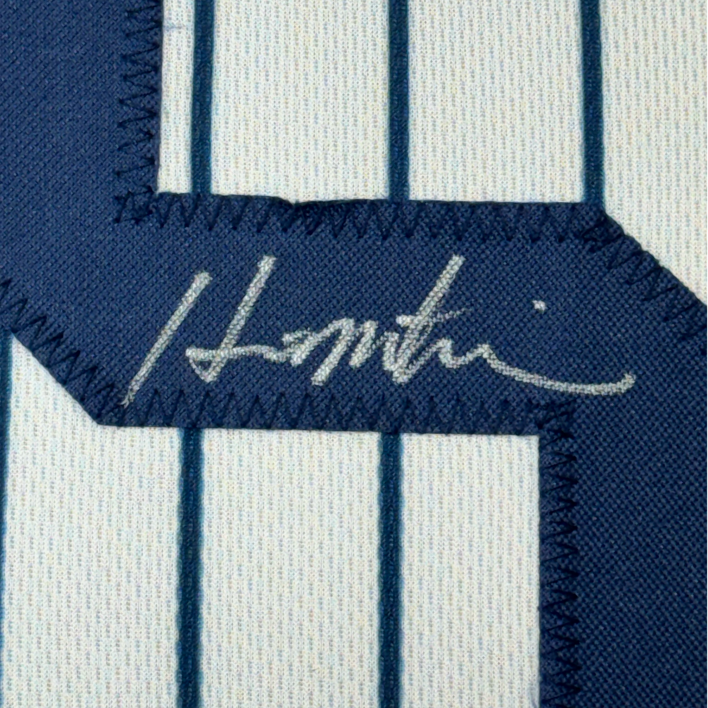 Framed Autographed/Signed Hideki Matsui 35x39 New York Pinstripe Baseball Jersey Beckett BAS COA