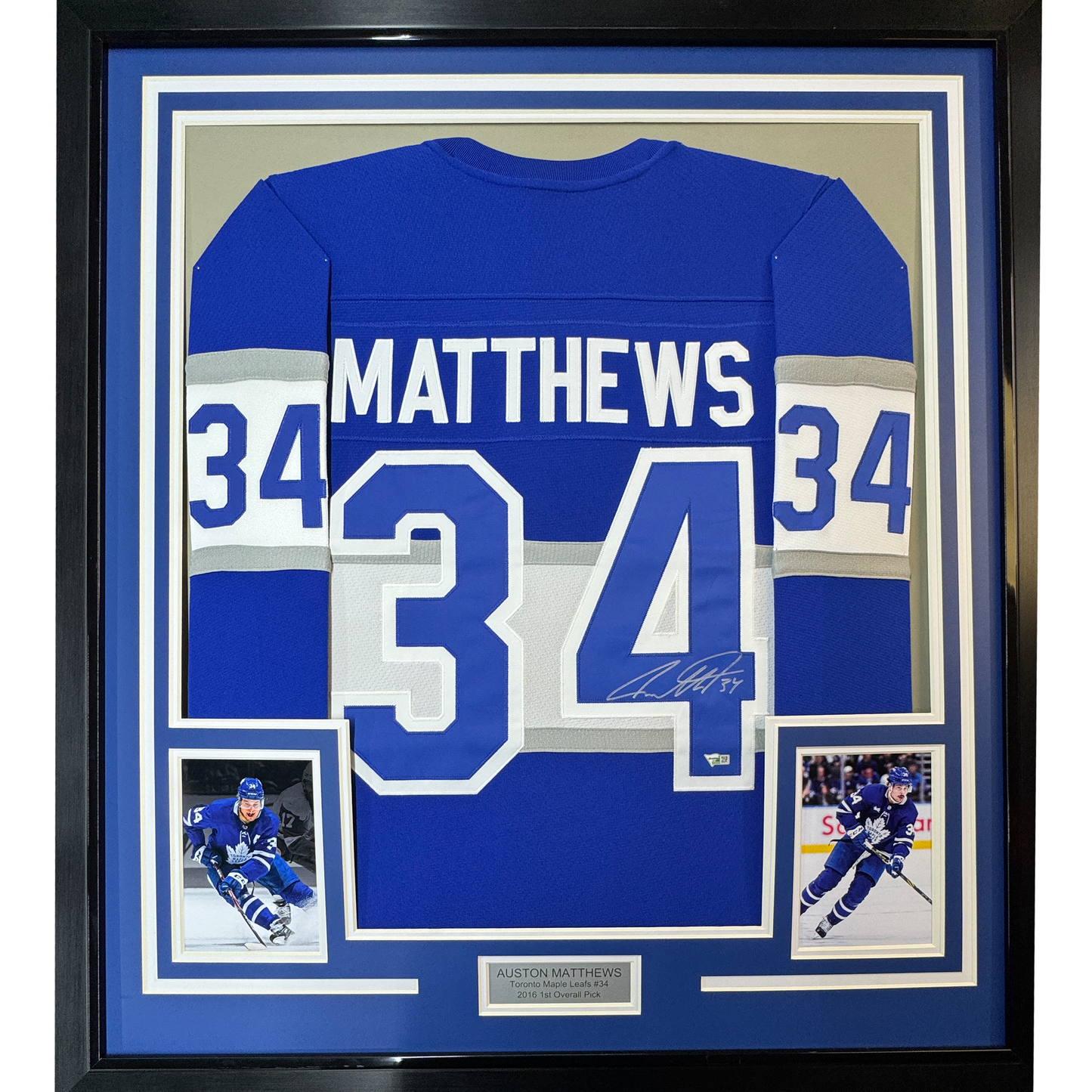 Framed Autographed/Signed Auston Matthews 35x39 Toronto Maple Leafs Authentic Mitchell & Ness Blue Hockey Jersey Fanatics COA