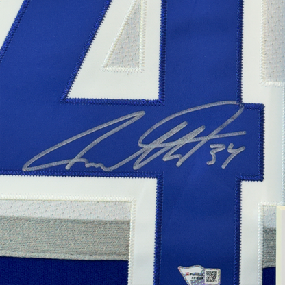 Framed Autographed/Signed Auston Matthews 35x39 Toronto Maple Leafs Authentic Mitchell & Ness Blue Hockey Jersey Fanatics COA