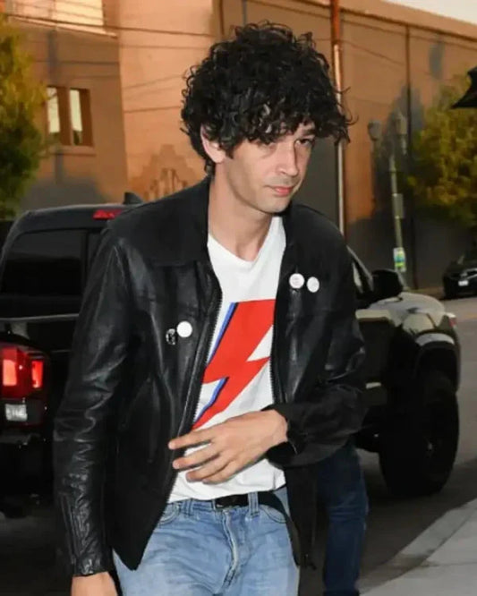 Matty Healy LA 2025 Black Leather Jacket