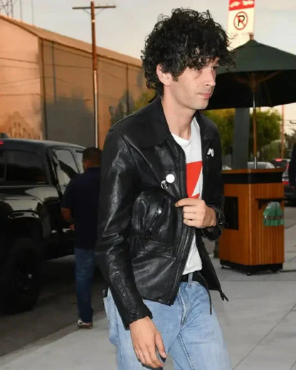 Matty Healy LA 2025 Black Leather Jacket