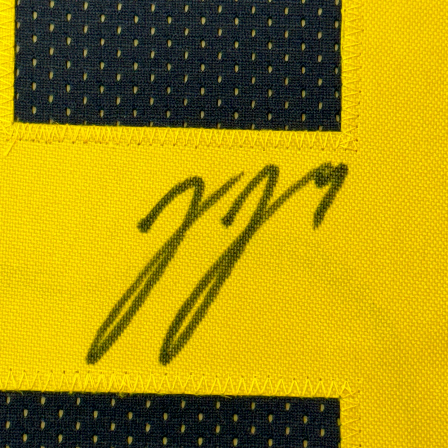 Framed Autographed/Signed J.J. JJ McCarthy 35x39 Michigan Blue College Football Jersey Beckett BAS COA