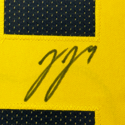 Framed Autographed/Signed J.J. JJ McCarthy 35x39 Michigan Blue College Football Jersey Beckett BAS COA