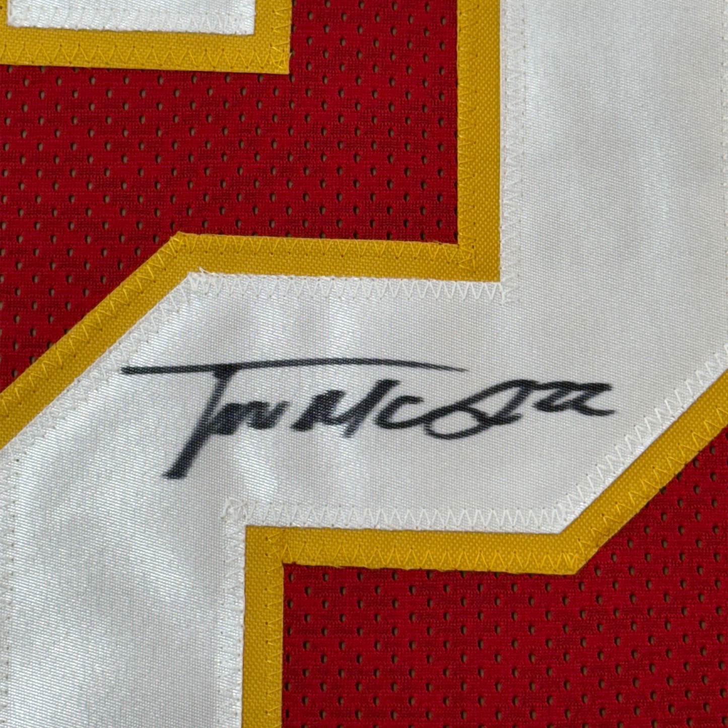 Framed Autographed/Signed Trent McDuffie 35x39 Kansas City Red Football Jersey JSA COA