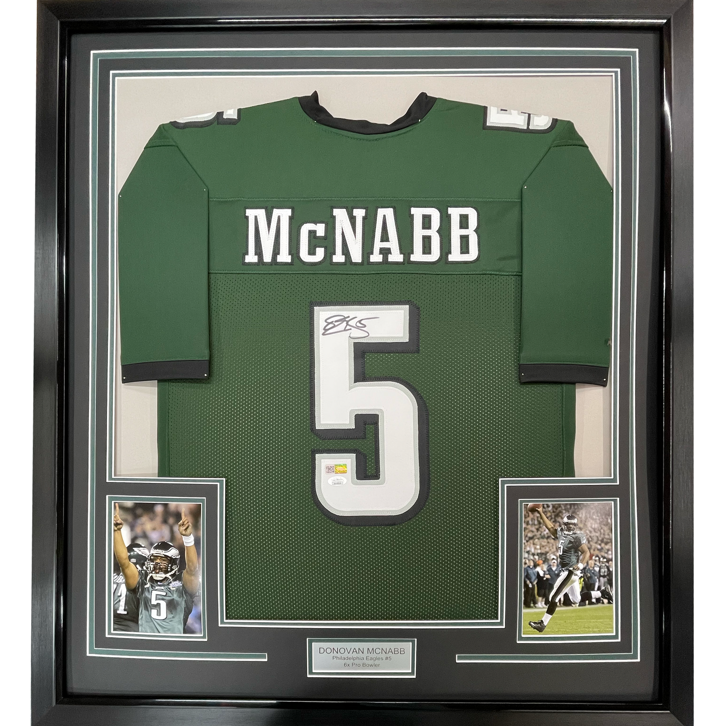 Framed Autographed/Signed Donovan McNabb 35x39 Philadelphia Green Football Jersey Beckett BAS COA