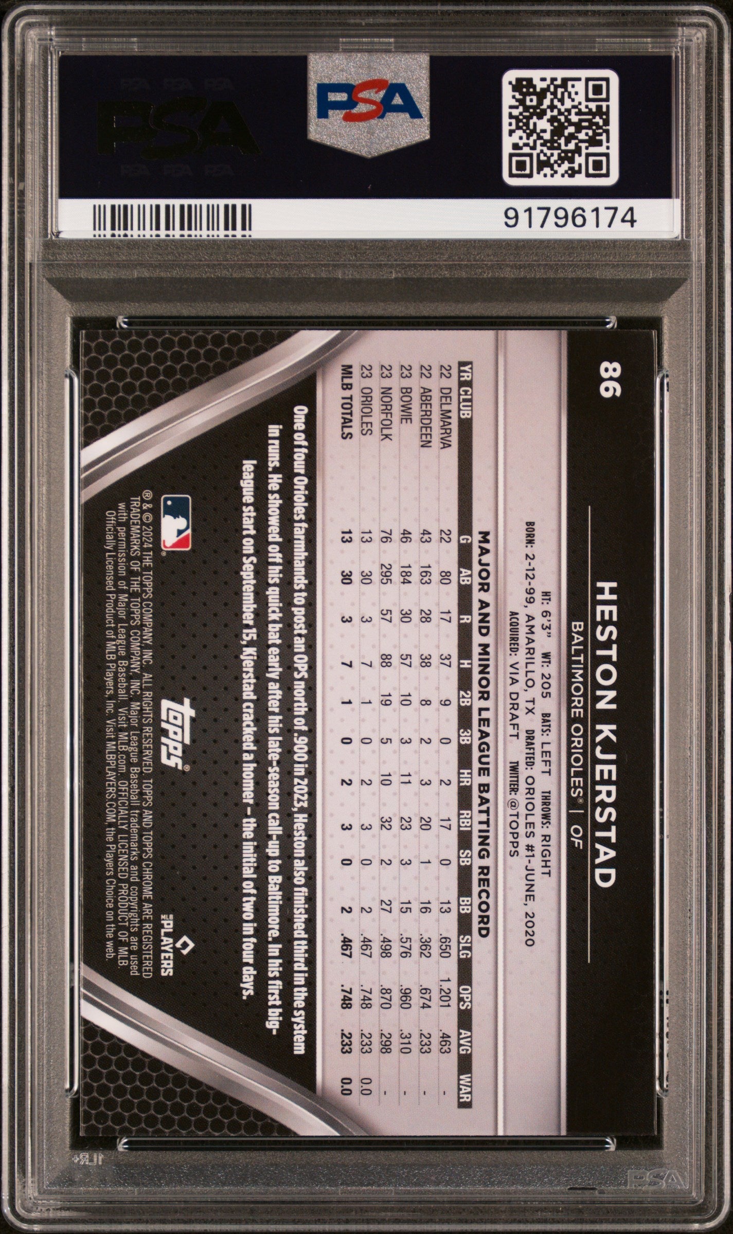 Graded 2024 Topps Chrome Black Heston Kjerstad #86 Rookie RC Baseball Card PSA 10 Gem Mint