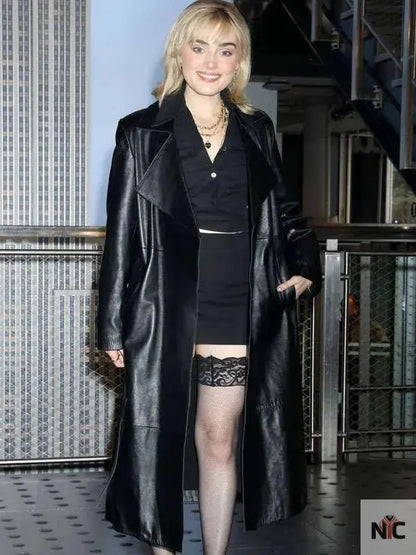 Meg Donnelly Black Leather Trench Coat
