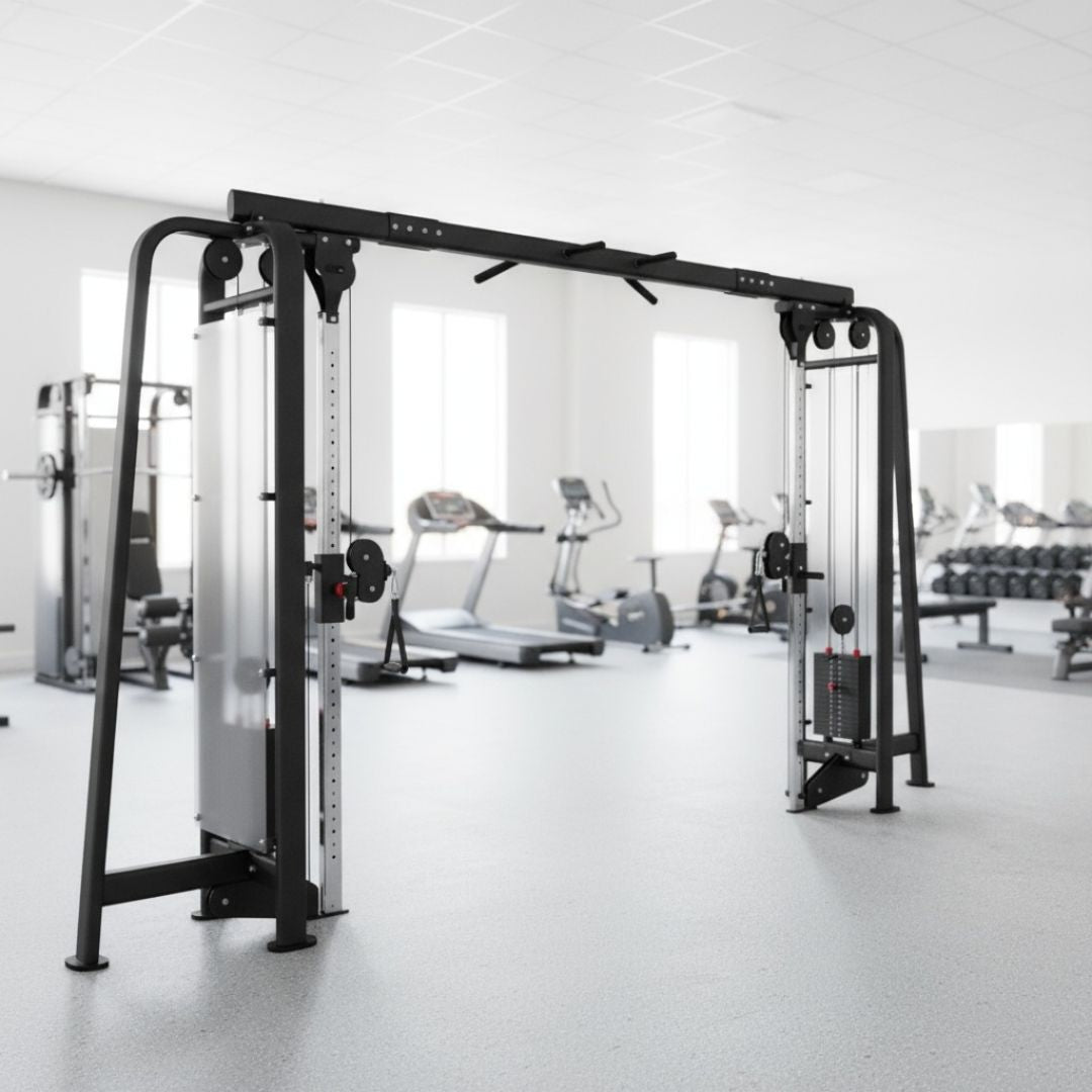 Megatron Standard Cable Crossover - Muscle D Fitness - Selectorized Weight Adjustment - Angled Chin Bar - Adjustable Columns