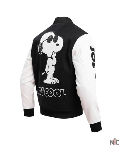 Men’s Black Peanuts Snoopy Joe Cool Full-zip Varsity Jacket