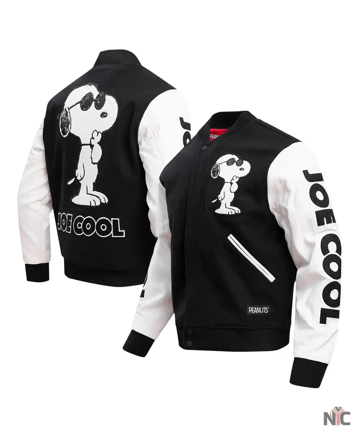 Men’s Black Peanuts Snoopy Joe Cool Full-zip Varsity Jacket