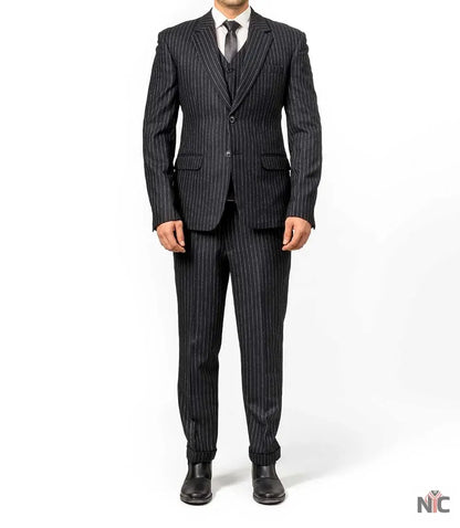 Men's Black Pinstripe 3-Piece Suit – Thomas Peaky Style Formal Outfit