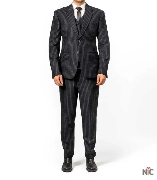 Men's Black Pinstripe 3-Piece Suit – Thomas Peaky Style Formal Outfit