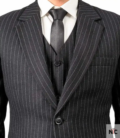 Men's Black Pinstripe 3-Piece Suit – Thomas Peaky Style Formal Outfit