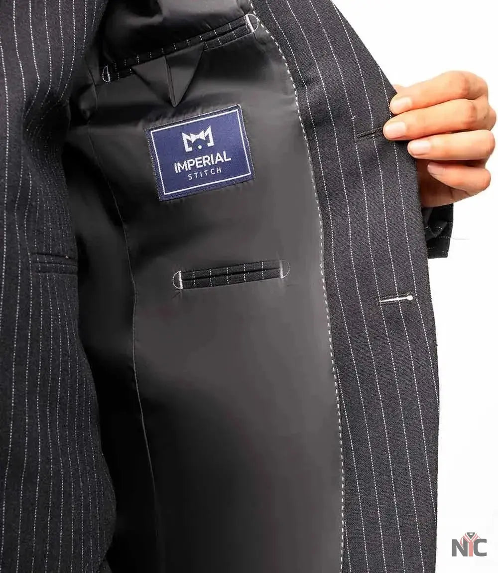 Men's Black Pinstripe 3-Piece Suit – Thomas Peaky Style Formal Outfit