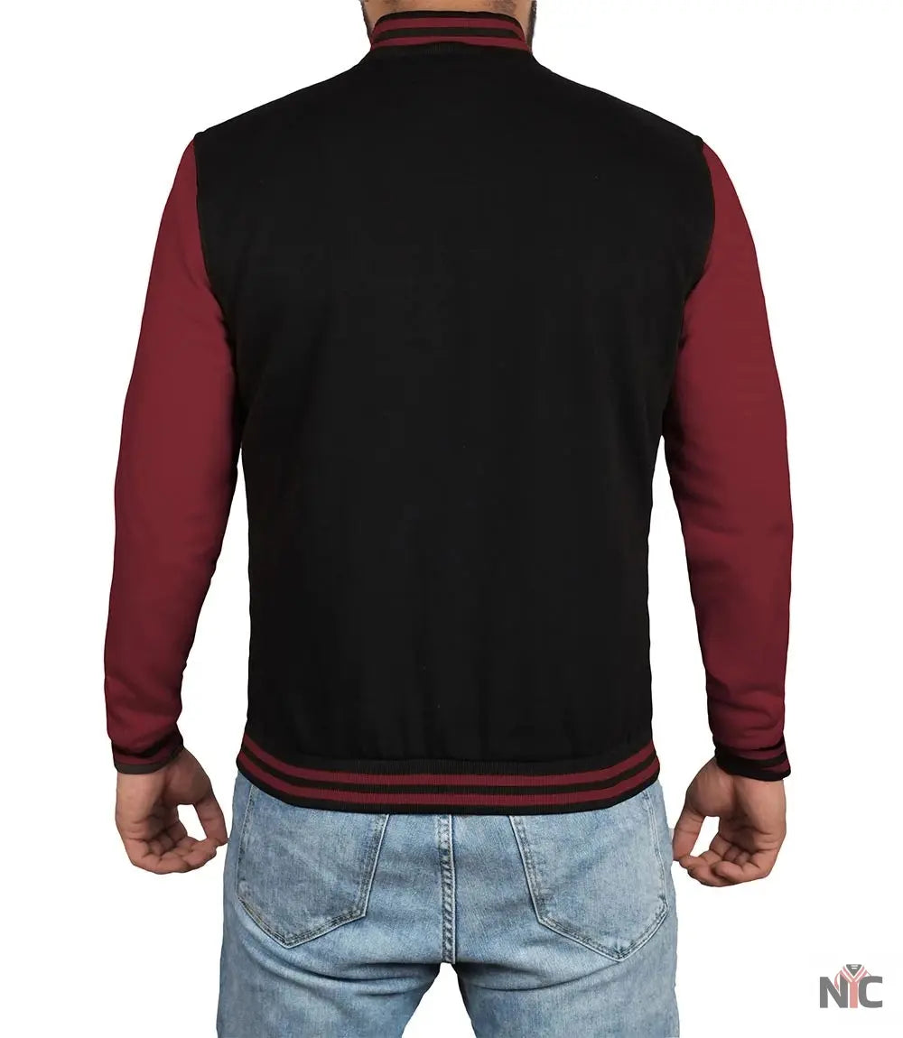 Men's Black & Maroon Varsity Jacket - Bomber Letterman Style