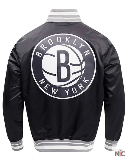 Men’s Brooklyn Nets Pro Standard Black Script Tail Full-Snap Satin Varsity Jacket
