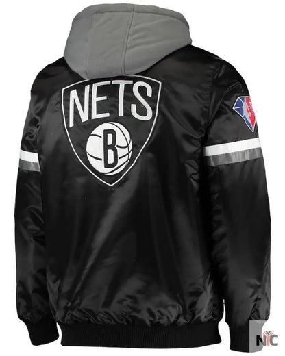 Men’s Brooklyn Nets Starter Black/Gray NBA 75th Anniversary Full-Snap Varsity Hoodie Jacket