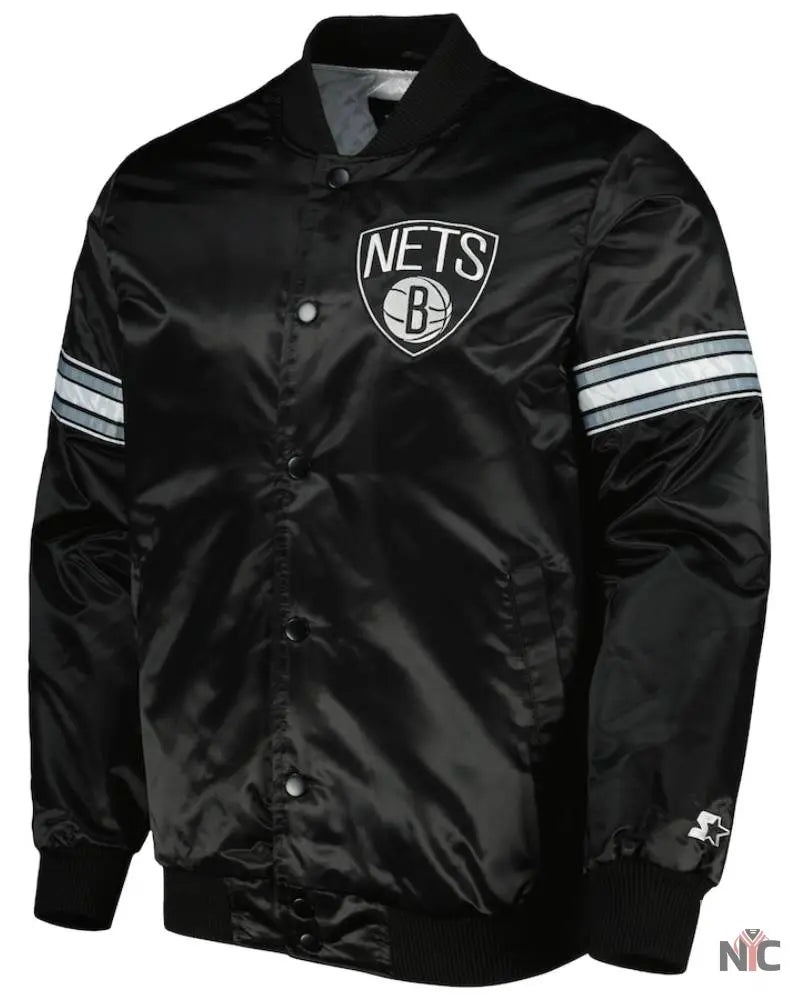 Men’s Brooklyn Nets Starter Black Pick & Roll Satin Full-Snap Varsity Jacket