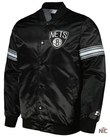 Men’s Brooklyn Nets Starter Black Pick & Roll Satin Full-Snap Varsity Jacket