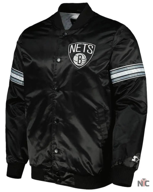 Men’s Brooklyn Nets Starter Black Pick & Roll Satin Full-Snap Varsity Jacket