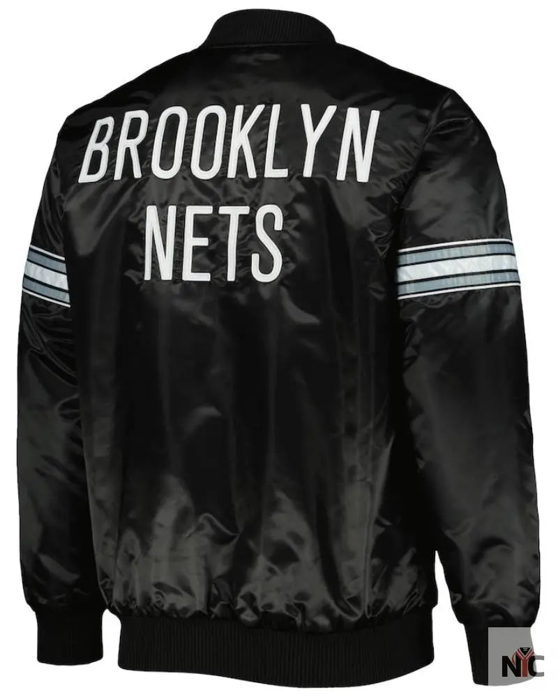 Men’s Brooklyn Nets Starter Black Pick & Roll Satin Full-Snap Varsity Jacket