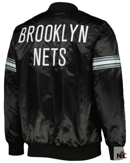 Men’s Brooklyn Nets Starter Black Pick & Roll Satin Full-Snap Varsity Jacket