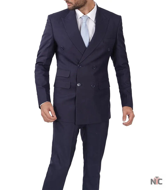 Men's Dark Blue Double Breasted Two-Piece Suit