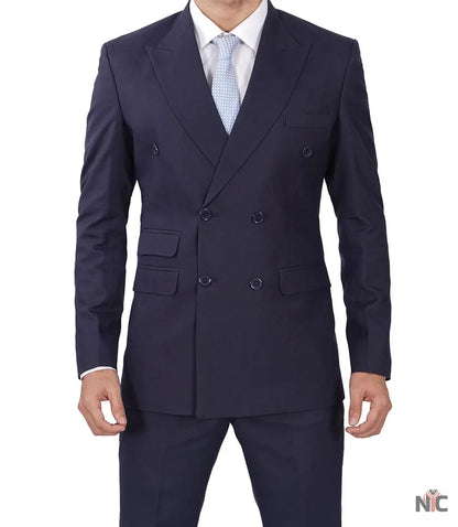 Men's Dark Blue Double Breasted Two-Piece Suit