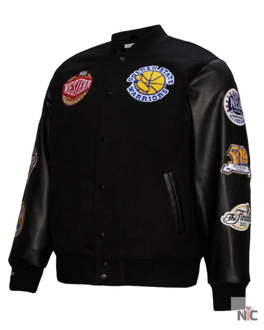 Men’s Golden State Warriors Mitchell & Ness Black Hardwood Classics Blackout Collection Full-Snap Varsity Jacket