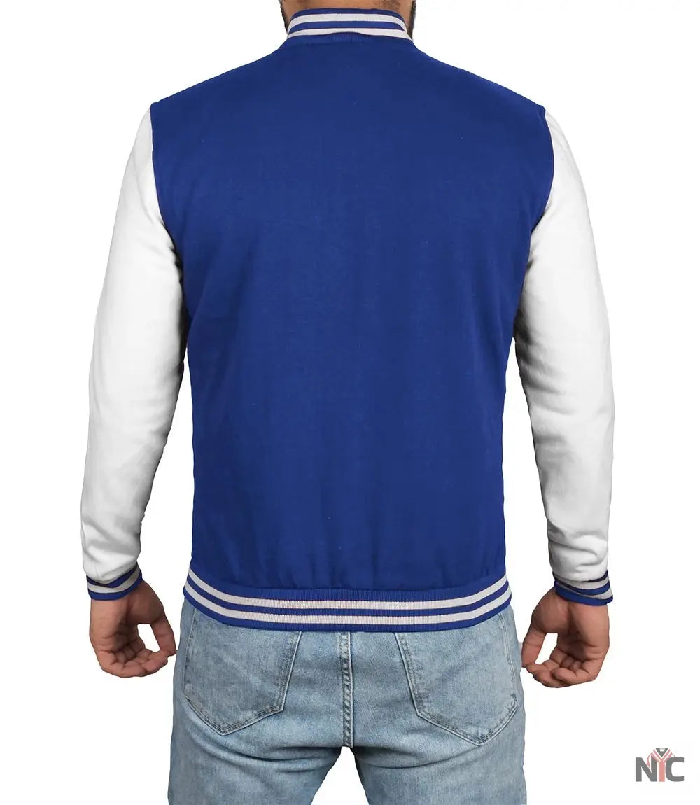 Men's Grey and Royal Blue Varsity Jacket - Letterman Style
