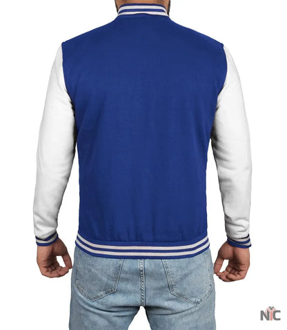 Men's Grey and Royal Blue Varsity Jacket - Letterman Style