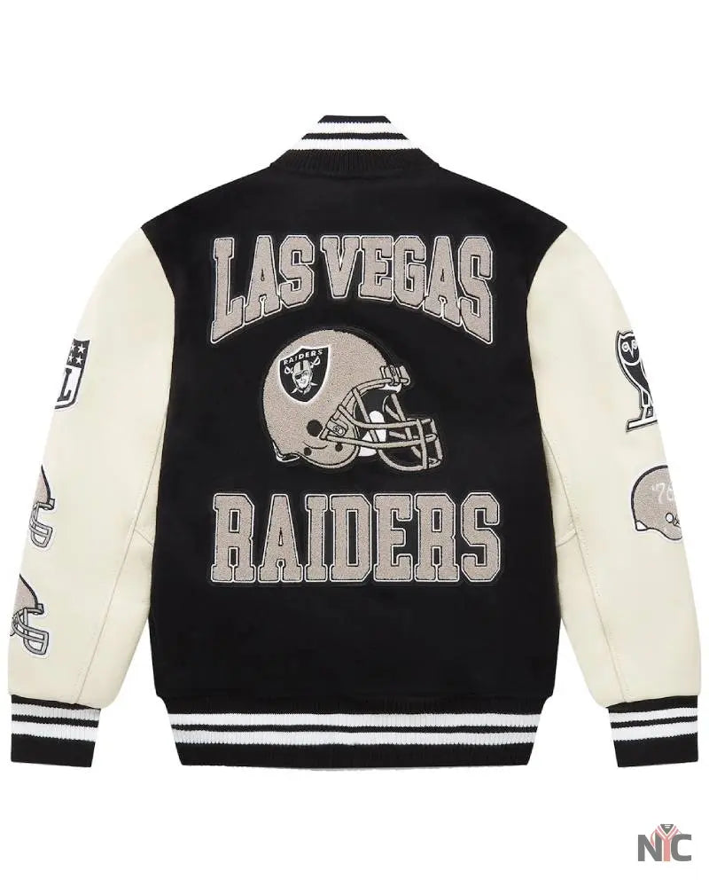 Men’s Las Vegas Raiders OVO Black Full-Snap Varsity Jacket