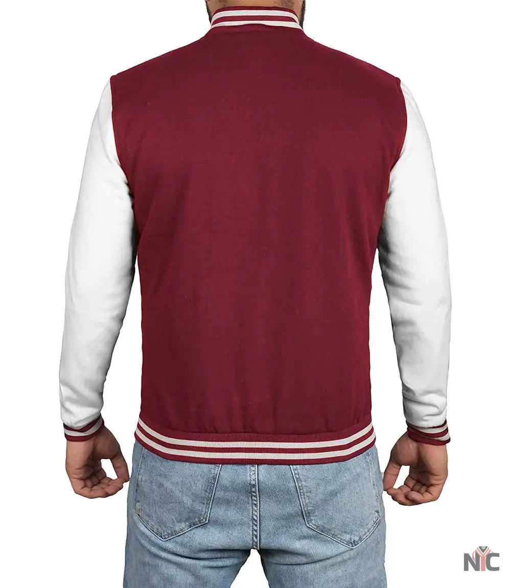 Men's Maroon and White Varsity Jacket - Letterman Bomber Style