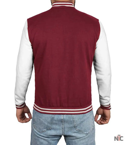 Men's Maroon and White Varsity Jacket - Letterman Bomber Style