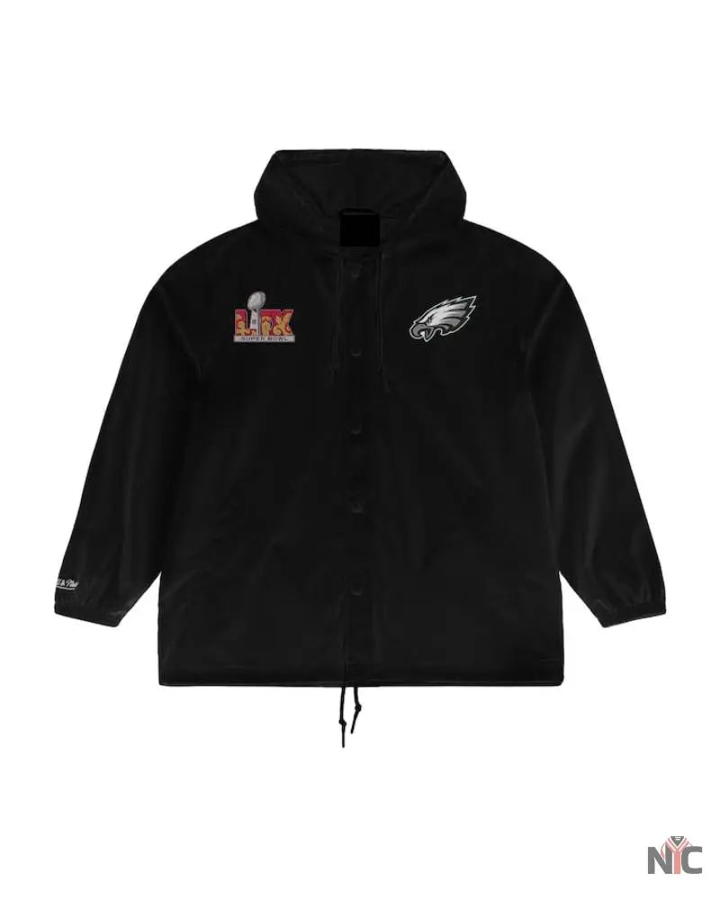 Men’s Mitchell & Ness Black Philadelphia Eagles Super Bowl LIX Champions Full-Snap Hoodie Windbreaker Jacket