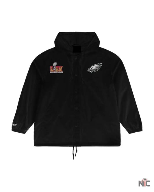 Men’s Mitchell & Ness Black Philadelphia Eagles Super Bowl LIX Champions Full-Snap Hoodie Windbreaker Jacket